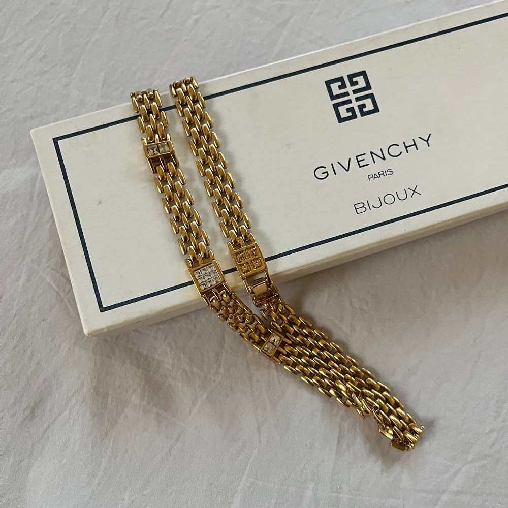 Vintage Givenchy heirloom woven gold-tone chain necklace with crystals